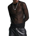 Stylish See Through Mesh Men's Long Sleeve T Shirts Muscle Sports Tops