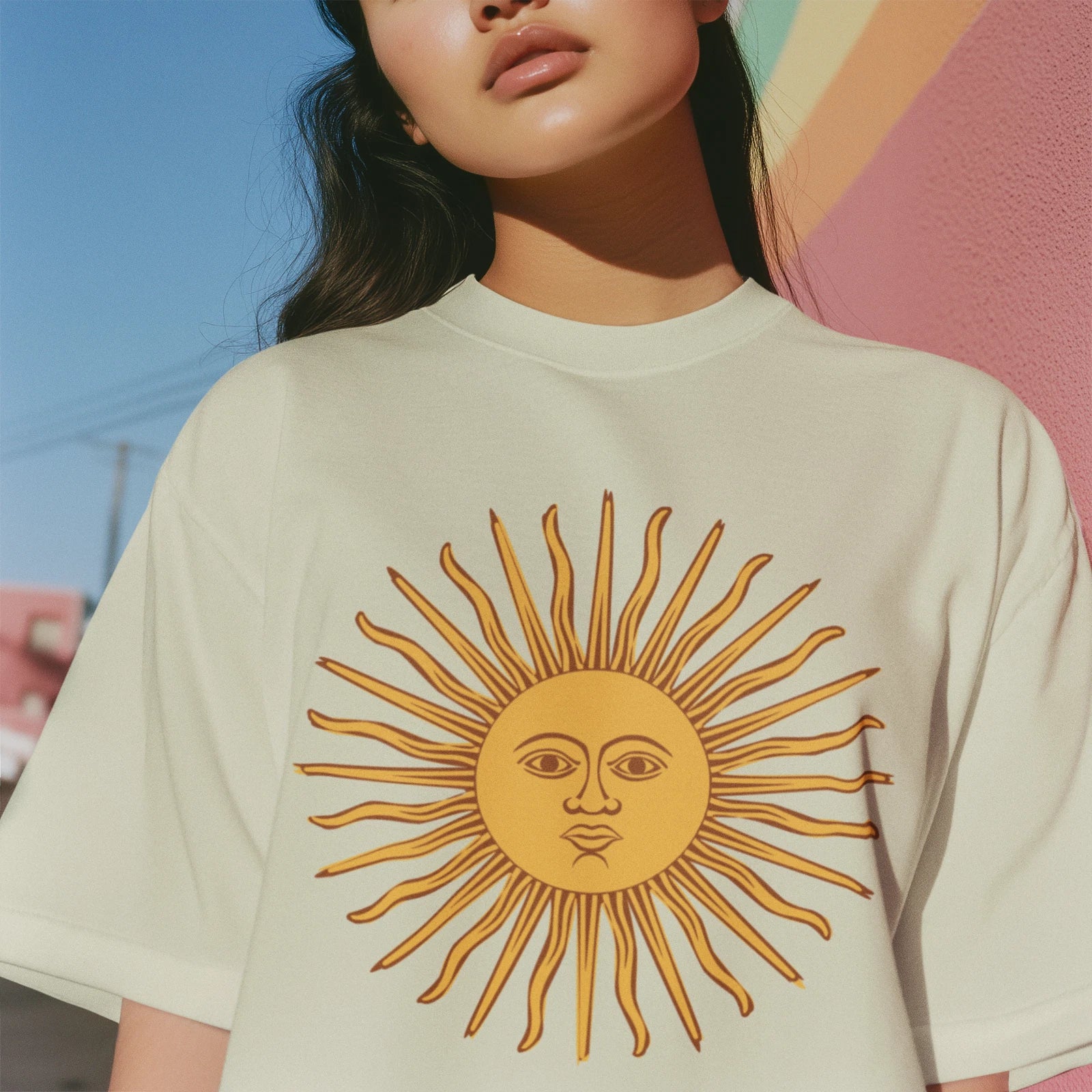 Vintage Sun Tarot T Shirt - Retro Sun Drawing - %100 Premium Cotton