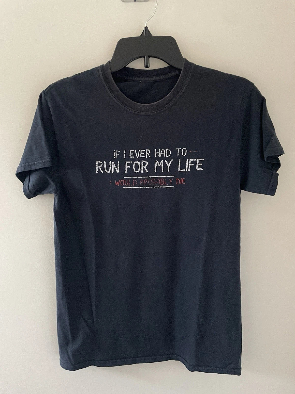 Vintage Y2K “Run For My Life” Humor Shirt Size Medium Funny Skater Grunge