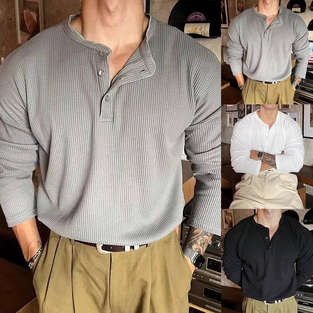 Long Sleeve Slim Ribbed Stretch V Neck T Shirt for Men Fitness & Streetwear