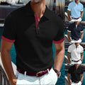 Men's Slim Fit Short Sleeve Stripe T-Shirt Turn Down Collar Pullover Streetwear