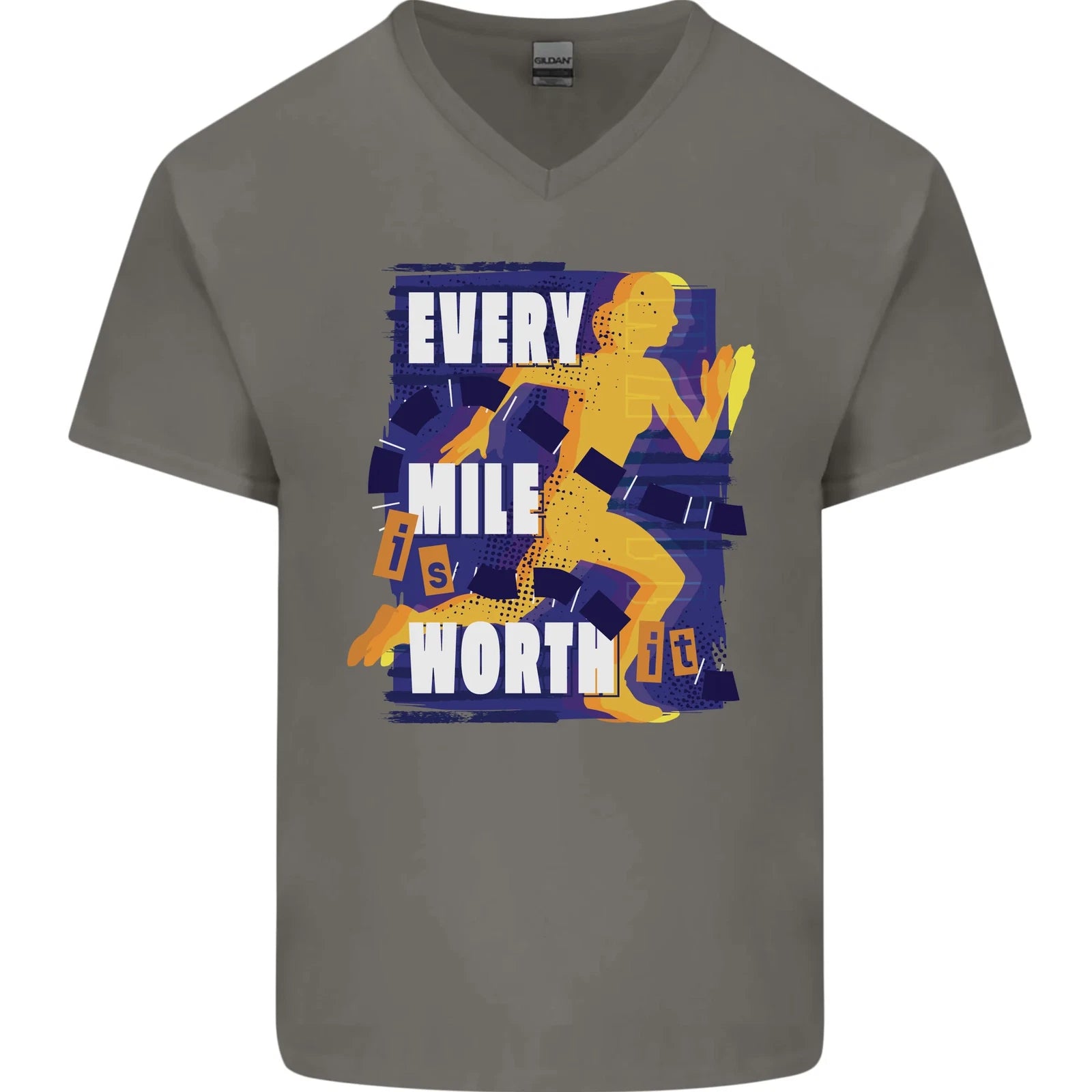 Running Every Mile Cross Country Marathon Runner Mens V-Neck Cotton T-Shirt