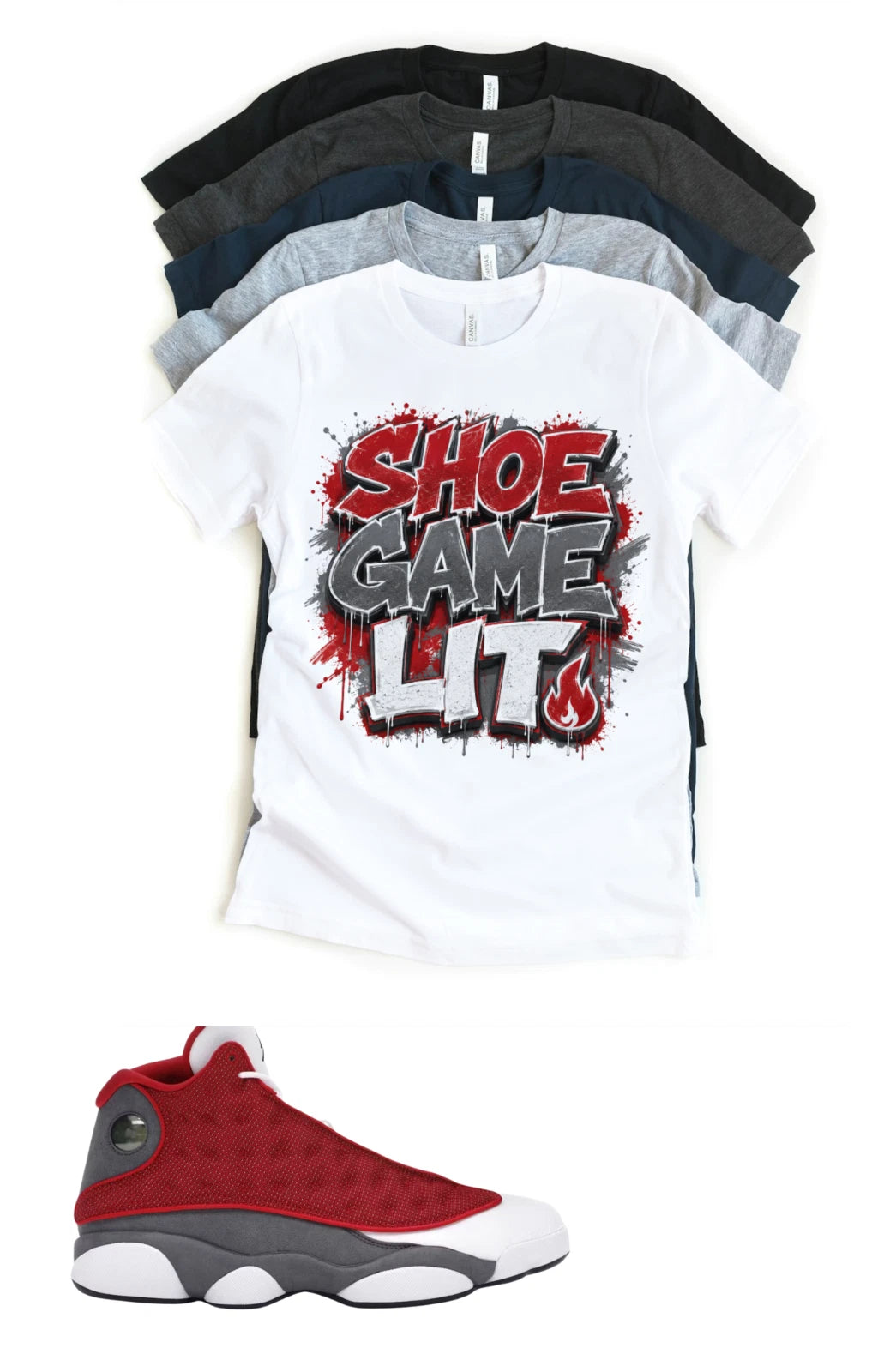 Custom Printed Shirt To Match AJ Retro 13 Red Wolf Grey White Shoes Game Lit