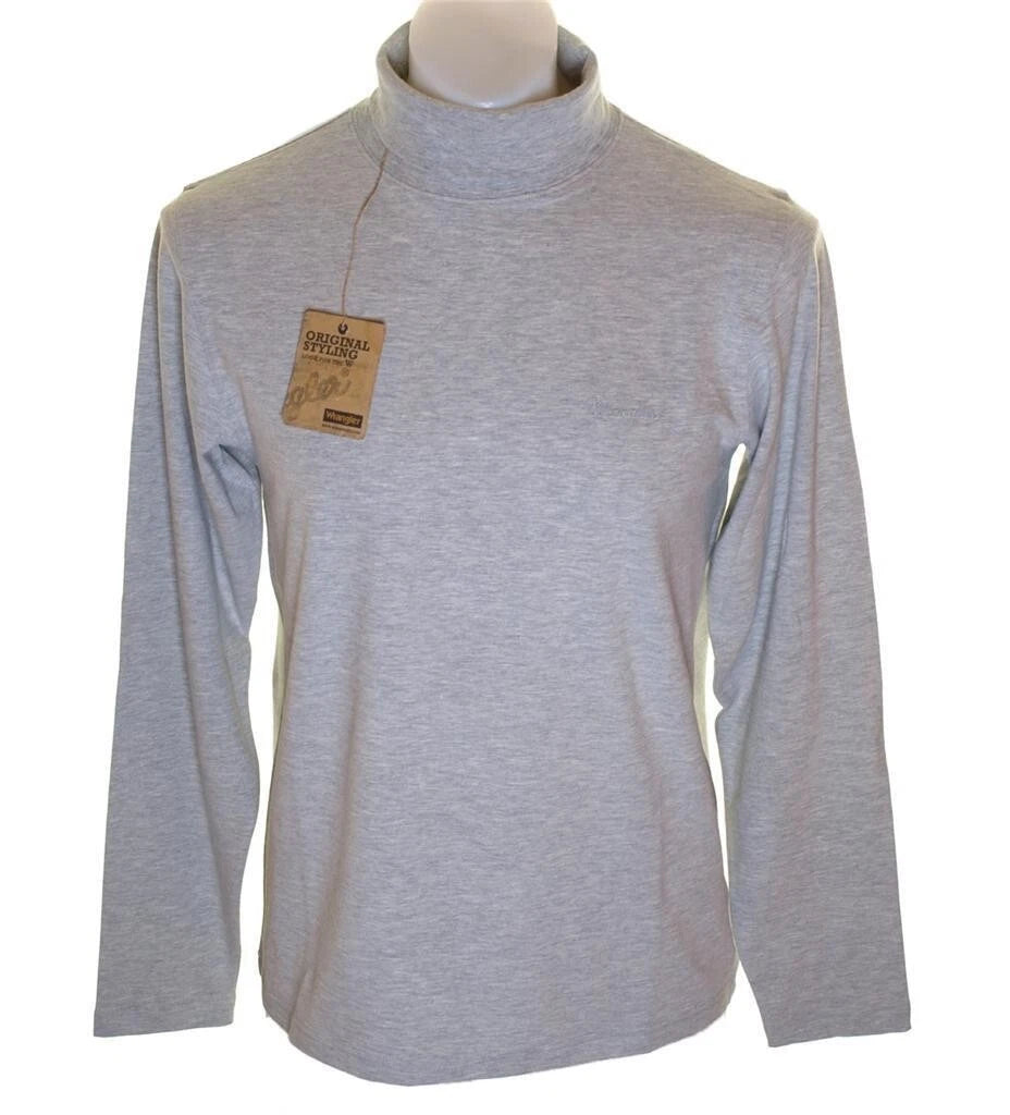 New Men' Wrangler Long Sleeve Stretch Polo Roll Neck Top T Shirt Grey Xlarge