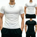 Men's Muscle Fit T Shirt with Buttons Short Sleeve Gym Top for Fitness