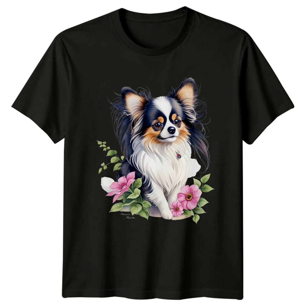 Chihuahua Dog Flowers Watercolor Portrait Pet Lover T-Shirt