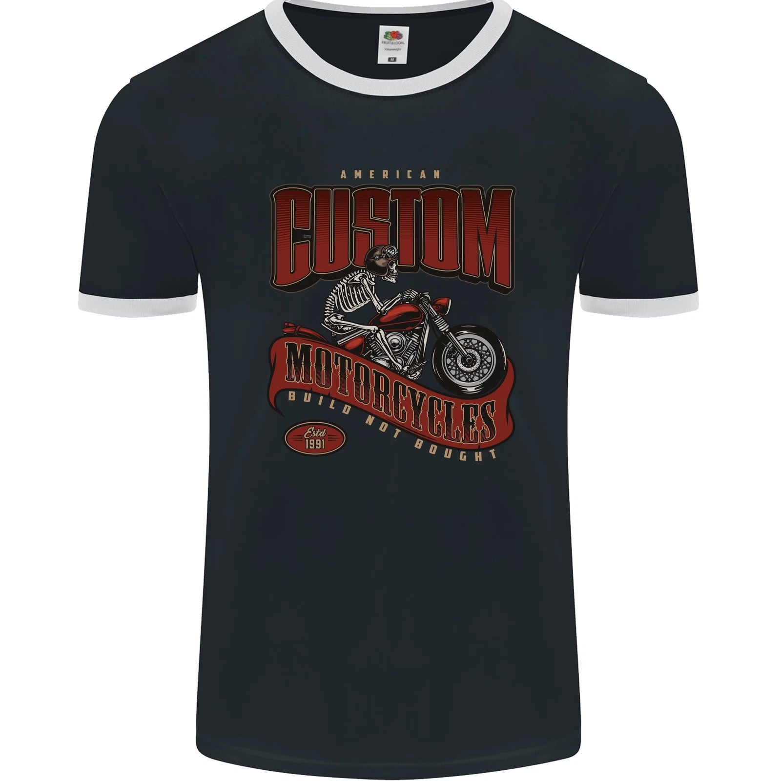 American Custom Motorcycles Biker Motorbike Mens Ringer T-Shirt FotL