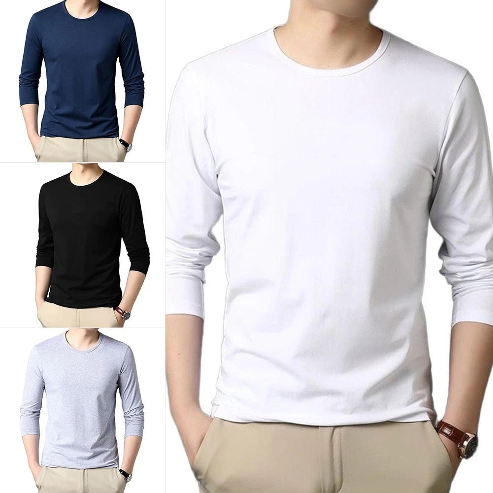 Men's Long Sleeve Solid Color T Shirt O Neck Double Sided Casual Basic