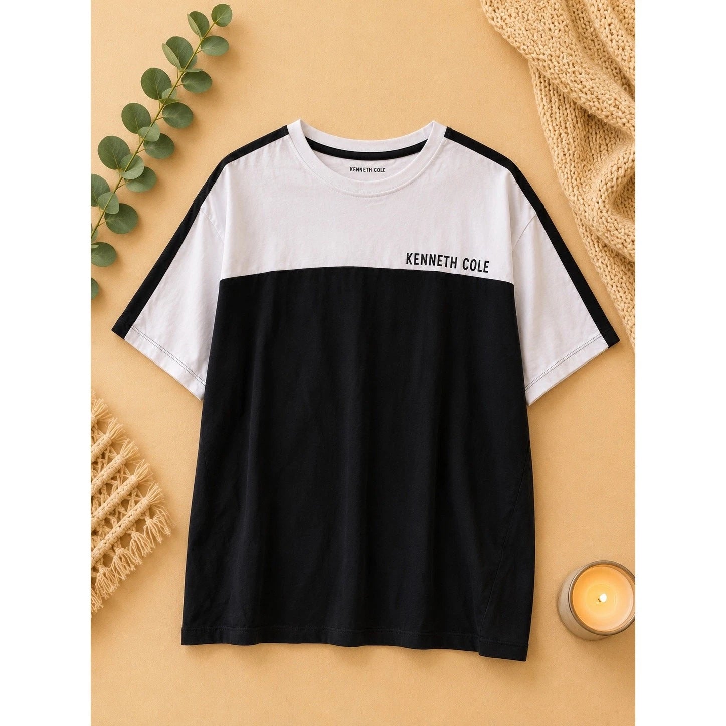 Kenneth Cole Black White Short Sleeve Slim Fit Lightweight Knit Shirt Men Sz 3X