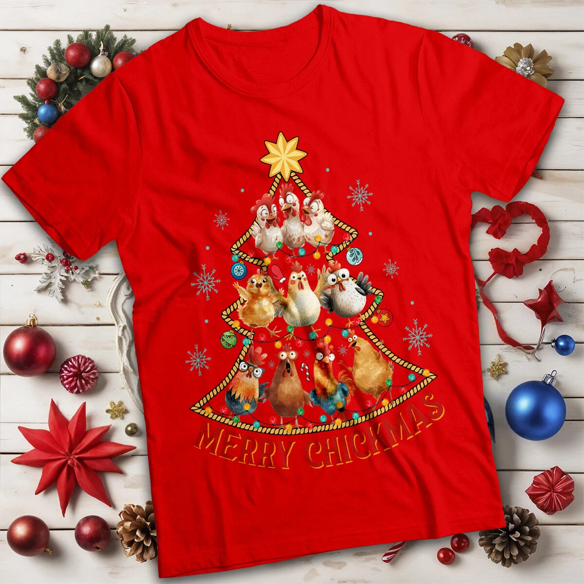 Christmas Tree T-Shirts Funny Ugly Merry Chickmas Mens and Womens Tee #MC
