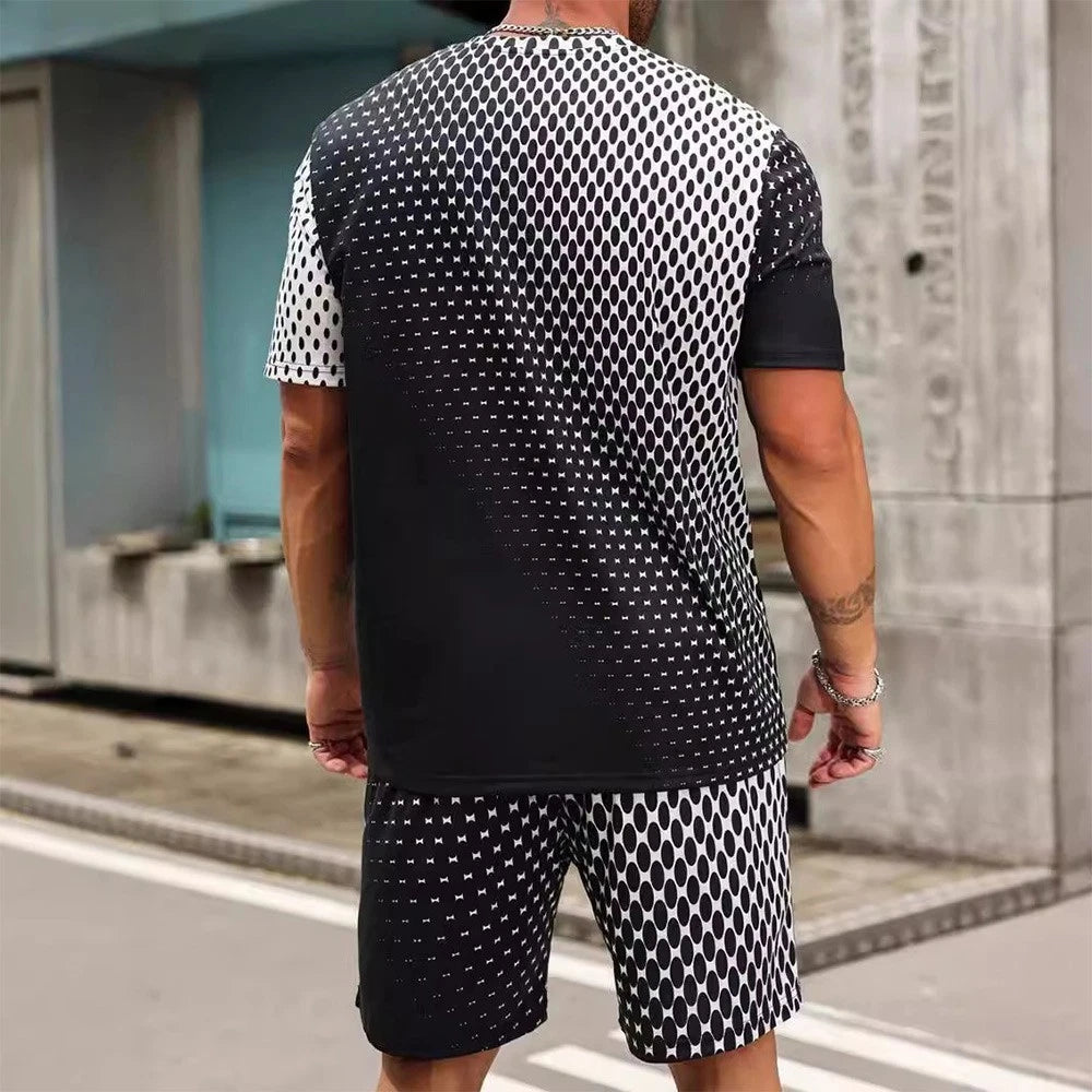 Mens Short Sleeve T Shirt Black White Grid Print for Daily and Club Wear