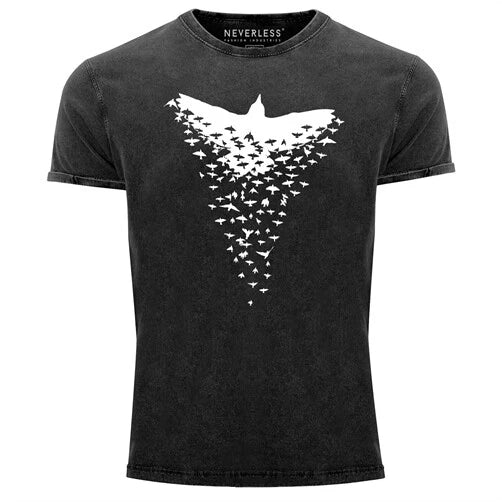 Mens Vintage Shirt Raven Bird Flock Animal Print Print Shirt Tee Print