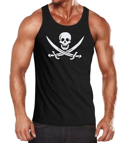 Men's Tank Top Pirate Skull Jolly Roger Calico Carnival Fun Shirt Moonworks®
