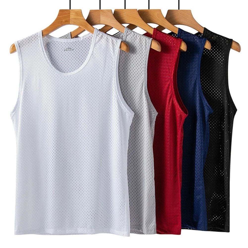 Stylish Men's Ice Silk Mesh Sleeveless T Shirt for Summer Sports and Training