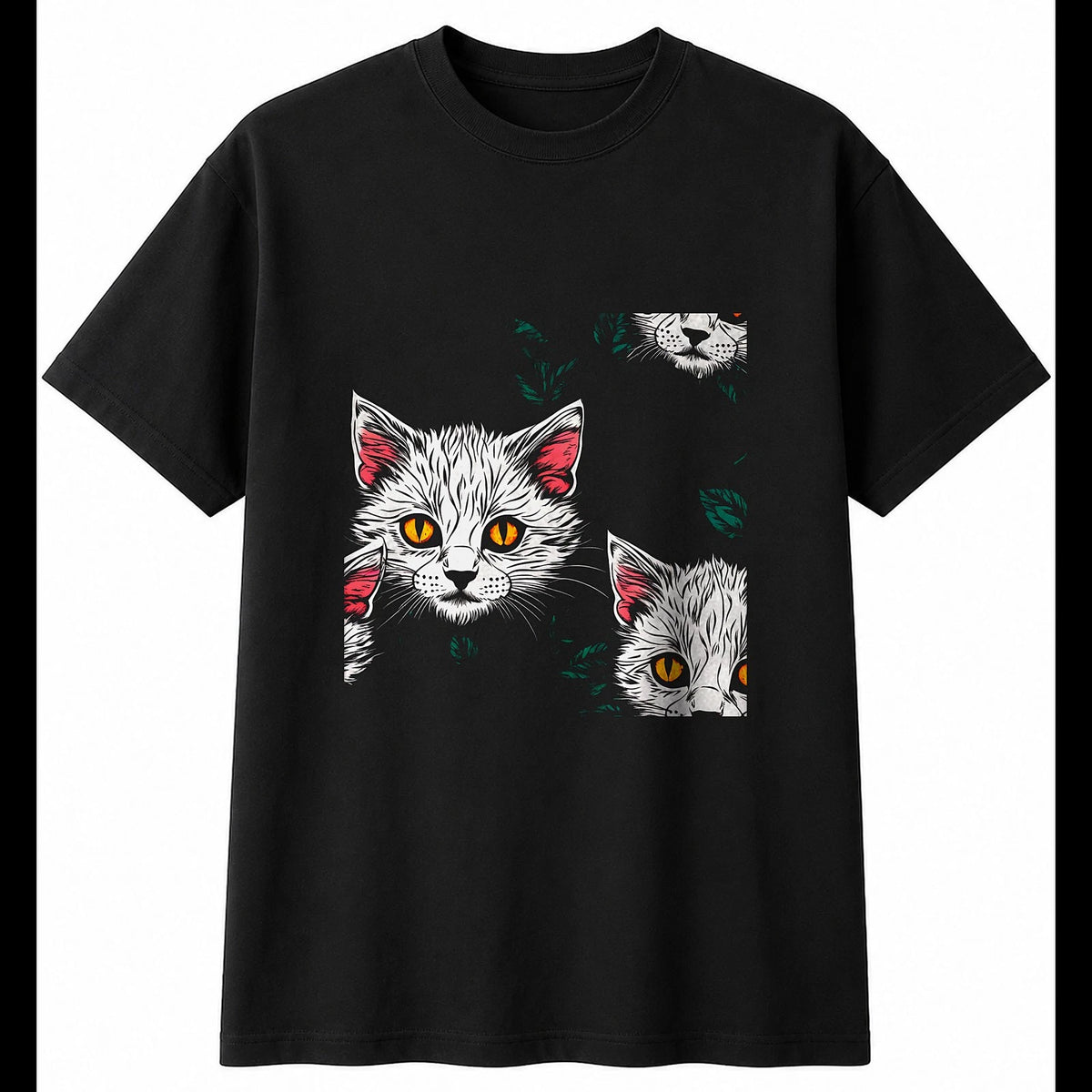 Graphic Kitten with Roses Cat Cute Mens T-Shirt Black 100% Cotton Tee