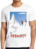 Swiss Alps Ski Zermatt Valais Switzerland Poster Vintage Cool Tee T Shirt M58