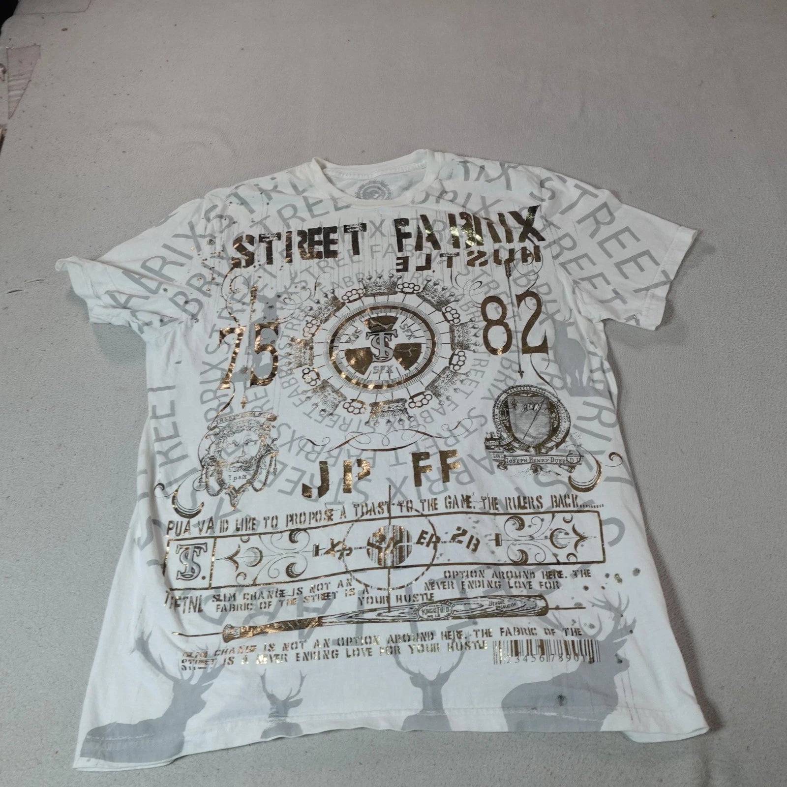 Street Fabrix Shirt Mens XL White All Over Foil Graphic Urban Streetwear Tee T