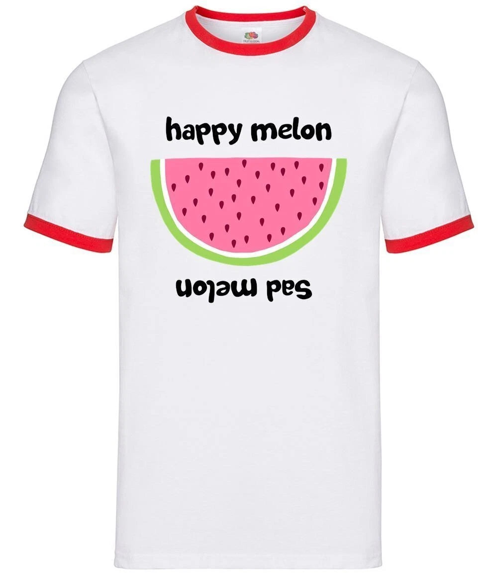Happy Melon Sad Melon - Mens Ringer - Summer Fruit Funny Food Cute