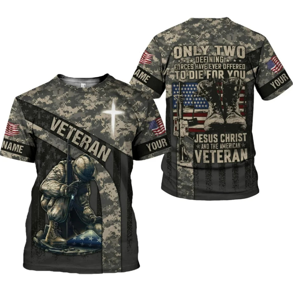 Customize Name Veteran Army Camo Pride American Flag T-shirt 3D