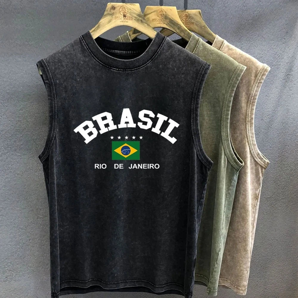 Mens Muscle Shirt Vintage Tank Top Sleeveless T-Shirt Brazil Italy Arizona