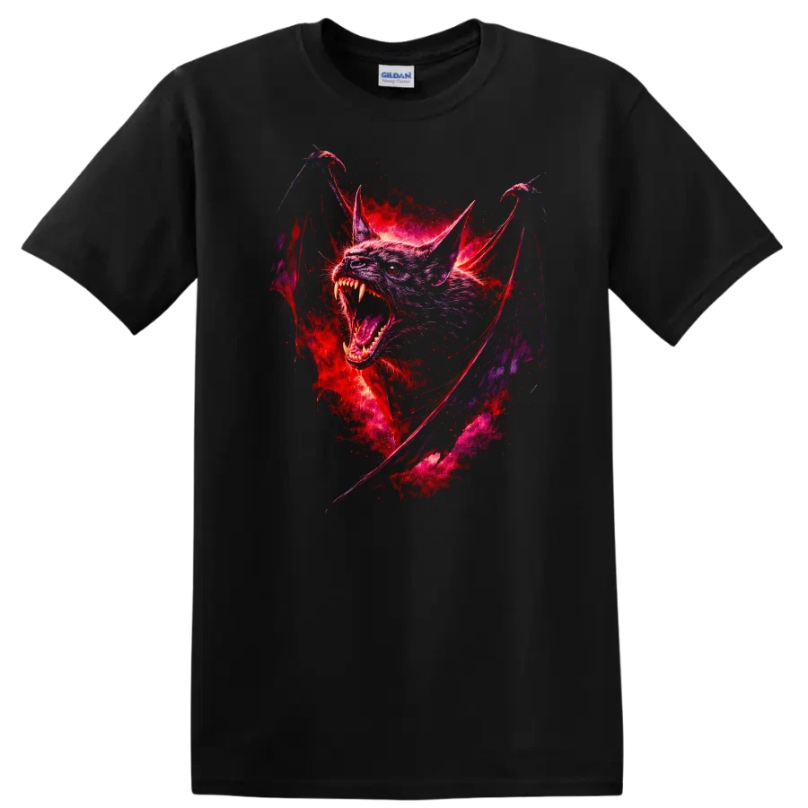 Vampire Bat Red Graphic T Shirt Horror Design for Spooky Season Tee