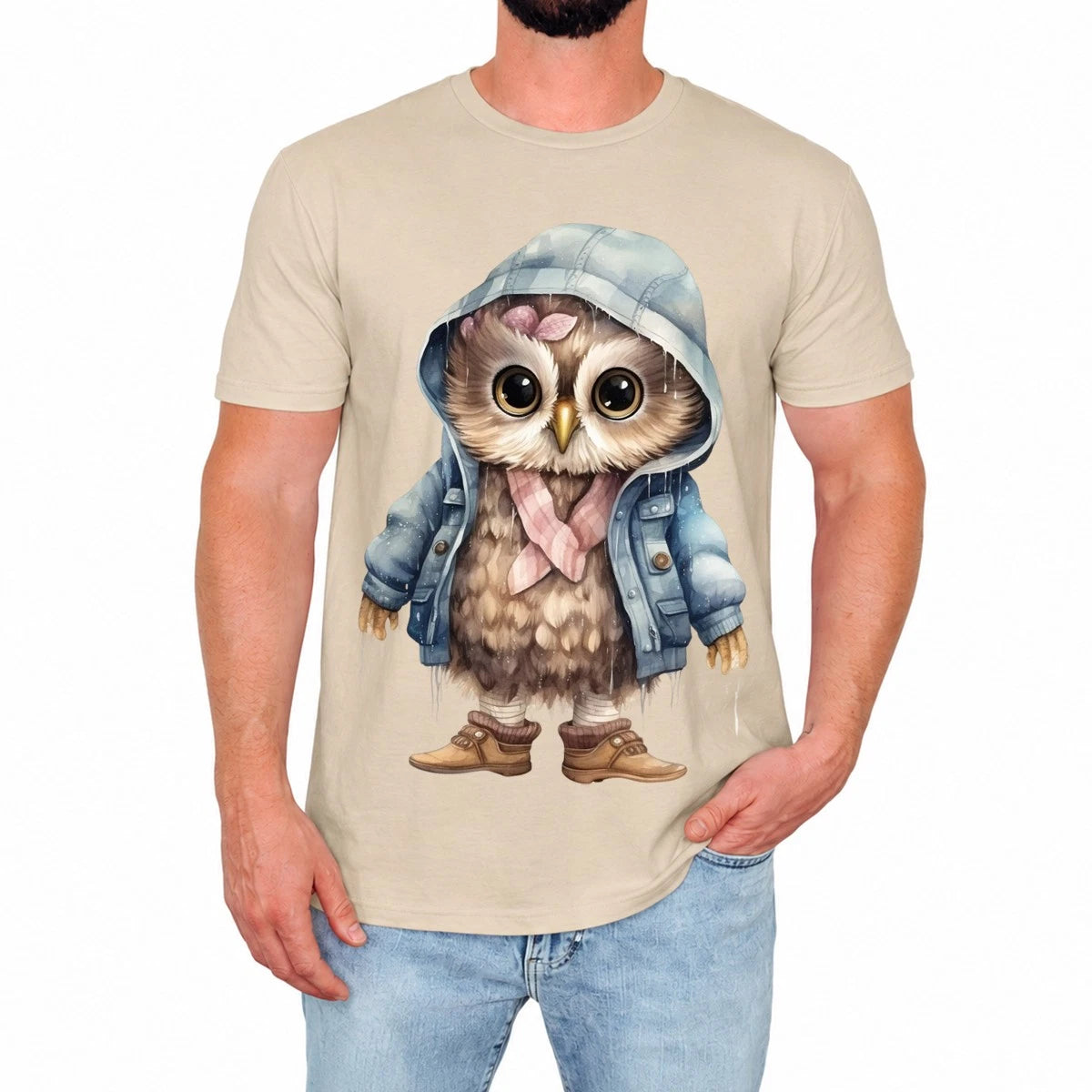 Cute Owl Mens T-Shirt Stylish Cartoon Animal Lover Funny Birthday Gift