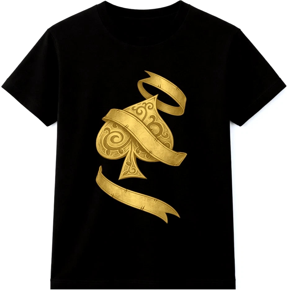 Ace of Spades Ornate Ribbon Poker Card Vintage Tattoo Art Graphic T-Shirt.