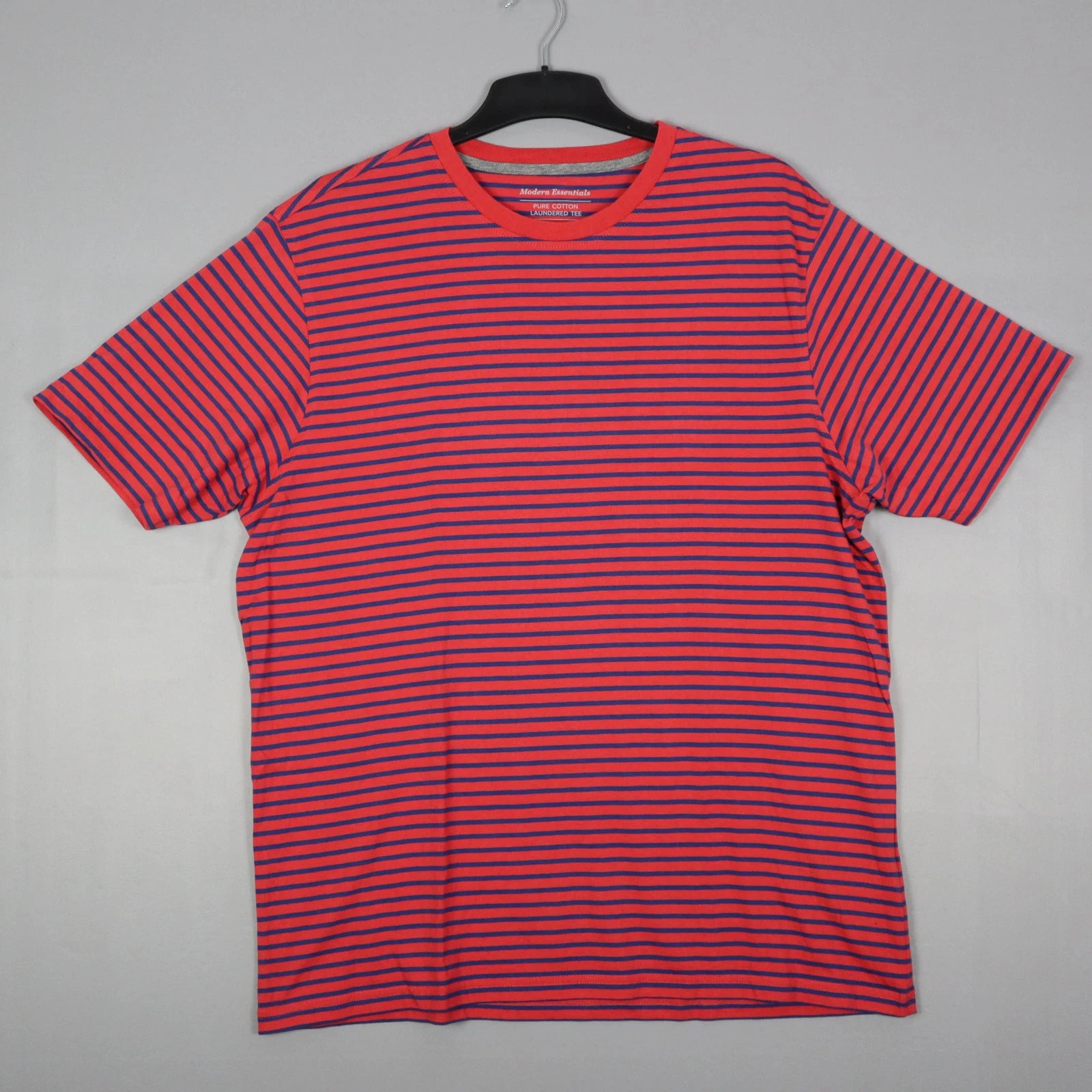 Modern Essentials Mens T-Shirt Striped Size L Red Round Neck Short Sleeve