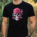 Mens Watercolour Rose Skull Motif Cotton T-Shirt Size XS to 5XL