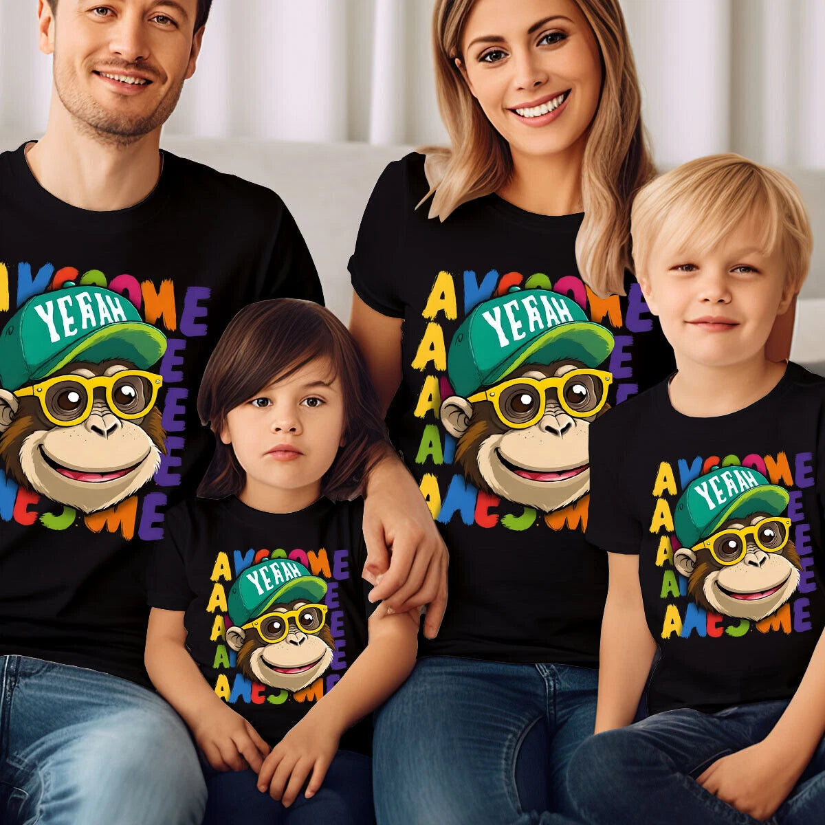 Awesome Cool Monkey T-Shirt Funky Chimp Chimpanzee Kids Boys Summer Fun Top #SD