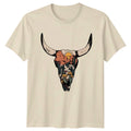 Boho Cow Skull Desert Cactus Flower Womens T-Shirt Southwest Western