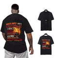 Men's Black Loose Printed T Shirt Polyester Fabric Suitable for Holiday Wear