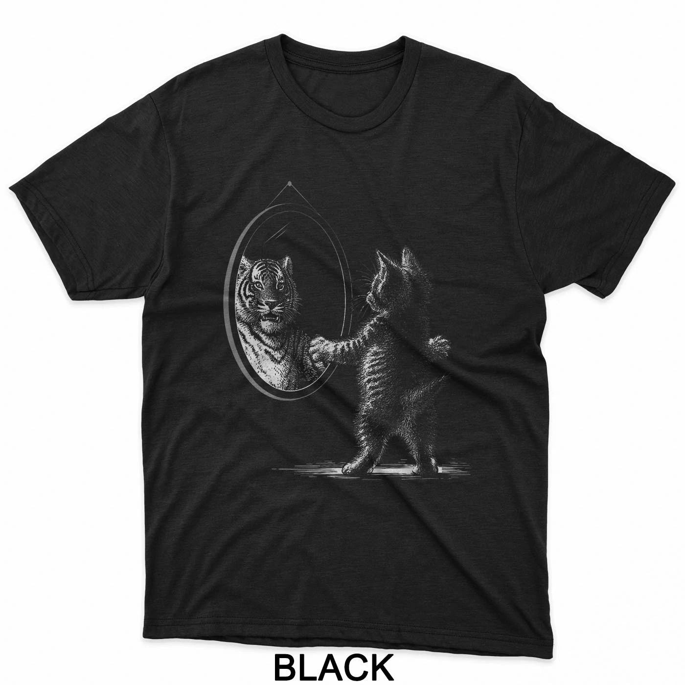 Cute Kitten Sees Tiger In Mirror Motivational Cat Art T-Shirt