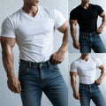 Polyester Spandex Men's Short Sleeve V Neck T Shirt for Everyday Streetwear