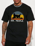 Mens Ew People Cat T-Shirt Funny Black Cat Retro Sunset Graphic Short Sleeve Tee