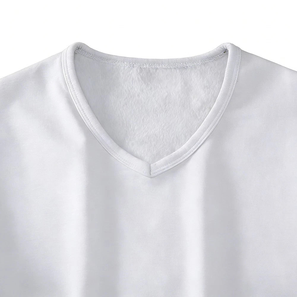 Mens Thickened V Neck Undershirt Short Sleeve Warm Layer Fit for Daily