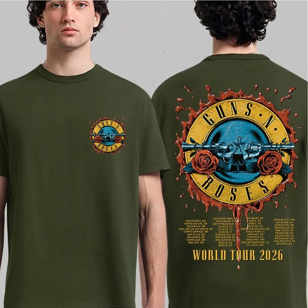 Gun And Roses World Tour 2026 Merch Logo Military Green T-Shirt