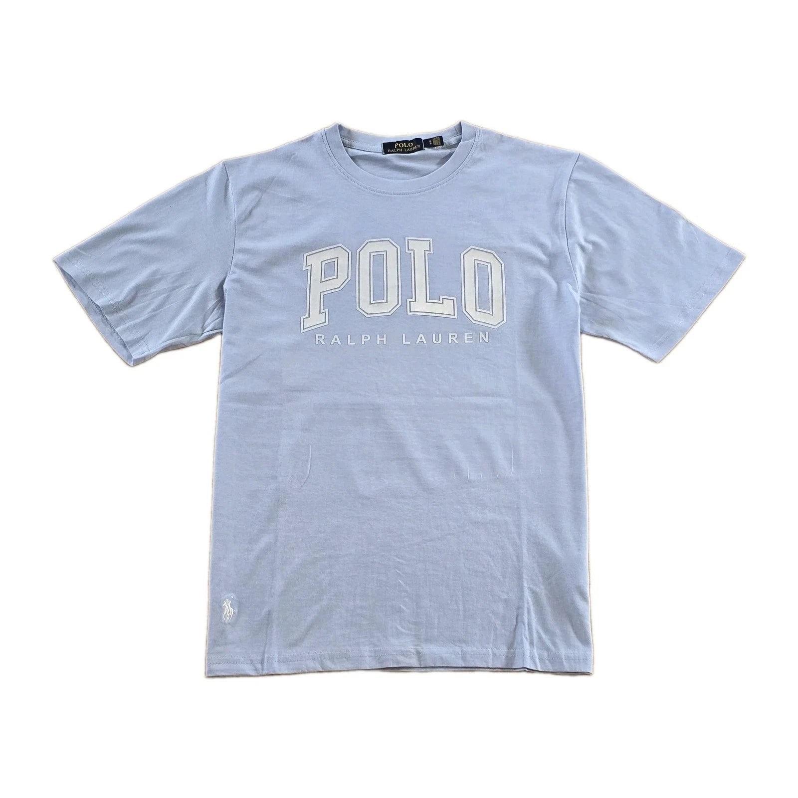 Polo Ralph Lauren Men's Custom Slim Fit T-Shirt Graphic Print Crewneck Sky Blue