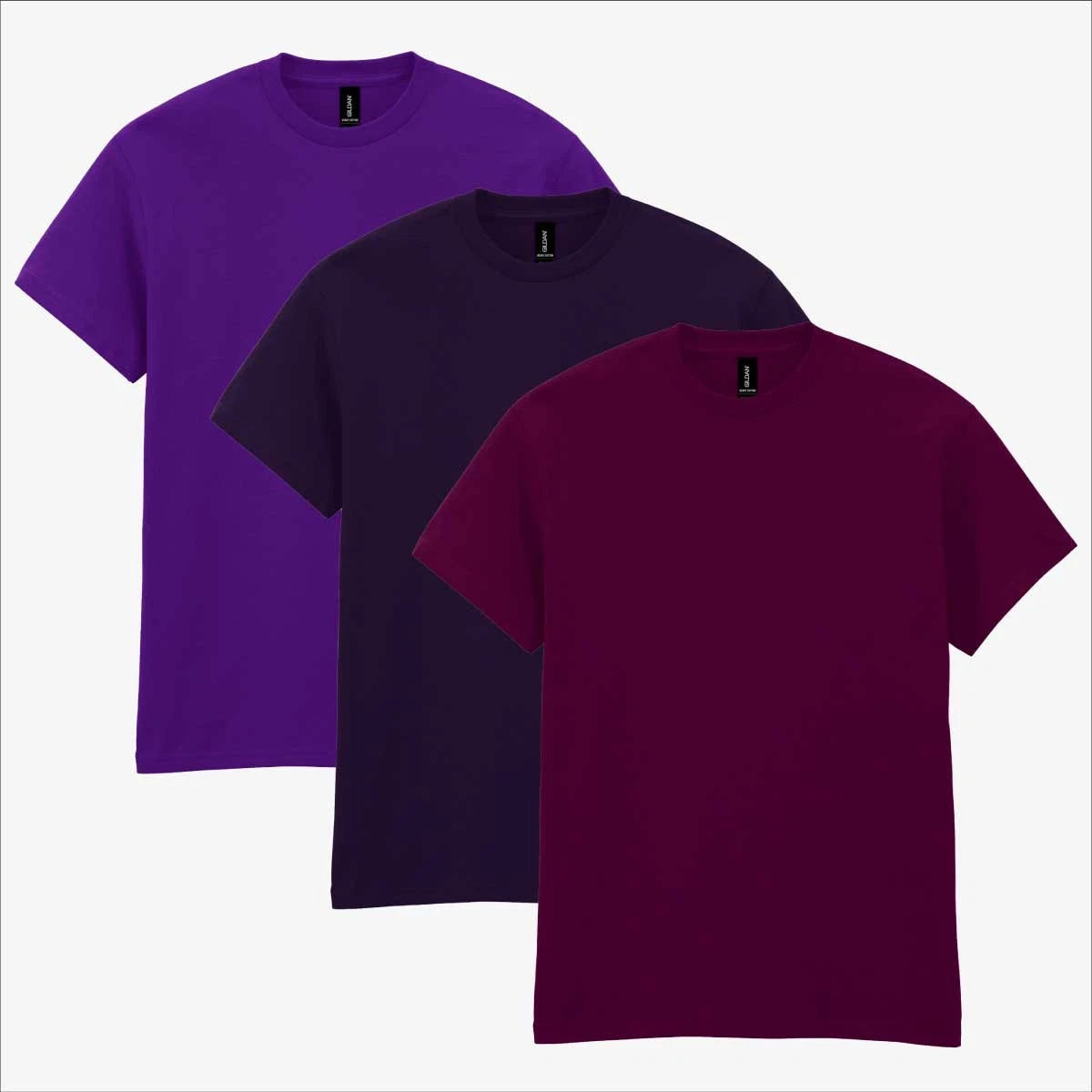 Gildan Heavy Cotton T-Shirt 3 Pack | Mens Purples & Berries Plain Colours