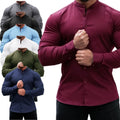 Mens Long Sleeve Slim Fit Shirt Business Work Office Stand Collar Button Shirt