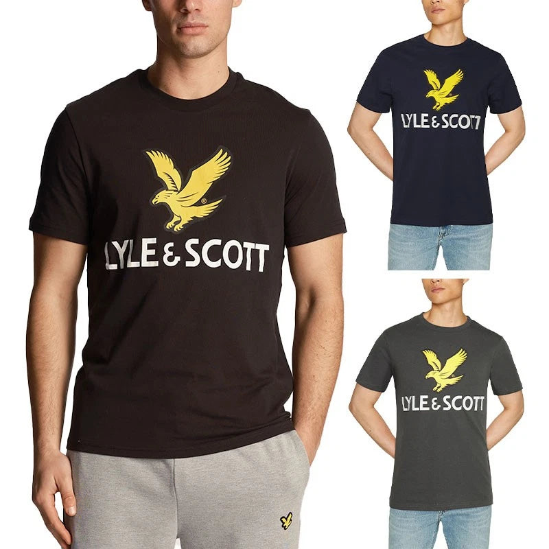 Lyle & Scott Mens T Shirts Crew Neck Cotton Glitch Printed Graphic T Shirt S-2XL