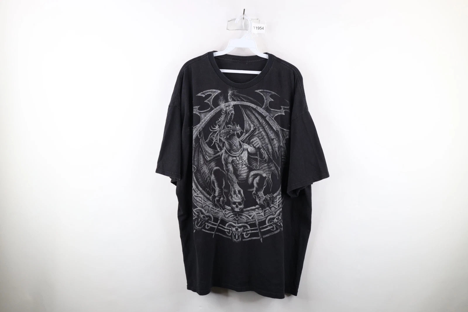 Vintage Y2K Streetwear Mens 3XL Faded Fantasy Dragon Skull Short Sleeve T-Shirt