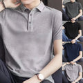 Men's Breathable Short Sleeve Solid Color T Shirt Lapel for Daily Wear