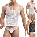 Fashionable Mens Vest Tank Top T-Shirt Floral Lace Sexy Sleeveless U Neck