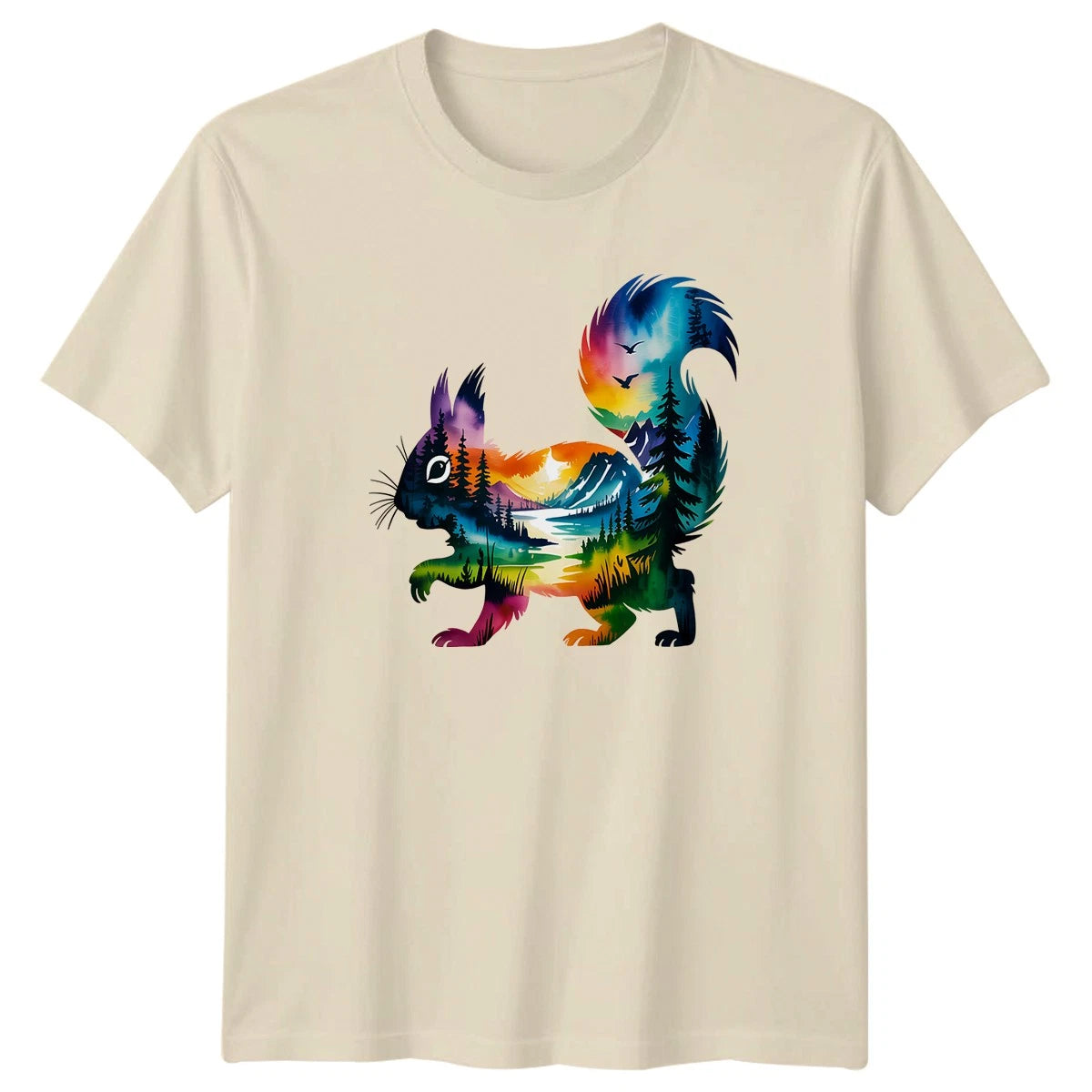 Watercolor Squirrel Forest Nature Silhouette T-Shirt Hiking Camping Wildlife