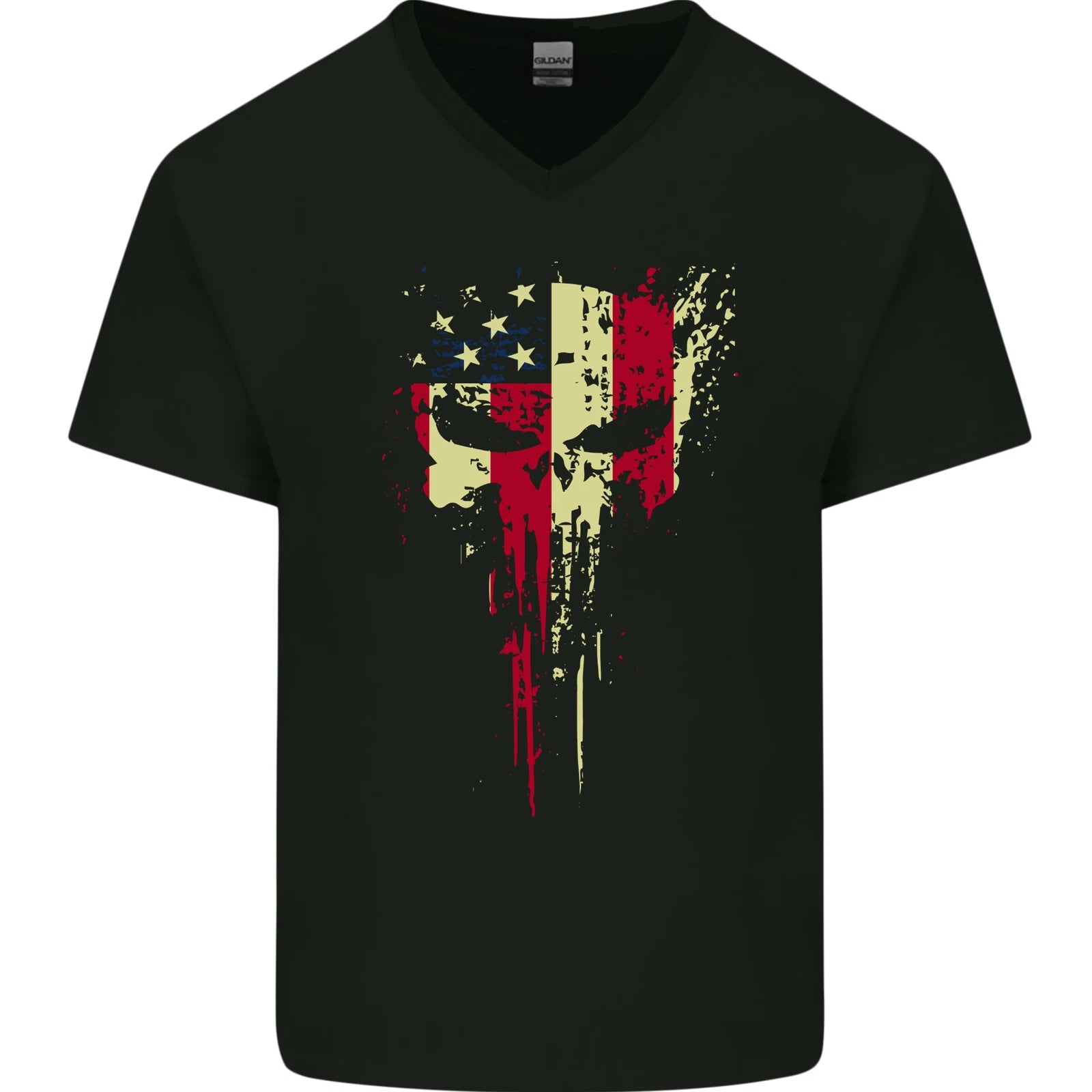 USA Gym Skull America Bodybuilding Mens V-Neck Cotton T-Shirt