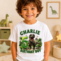 Personalised Dinosaur 5th Birthday Boy T Shirt with Custom Name