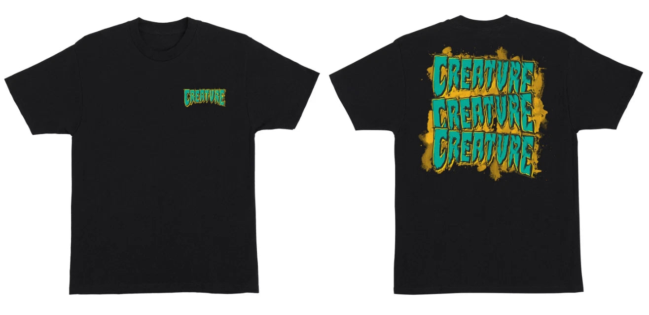 Creature Logo Spill Black Streetwear Tee Mens Skateboard Reprint S-5XL