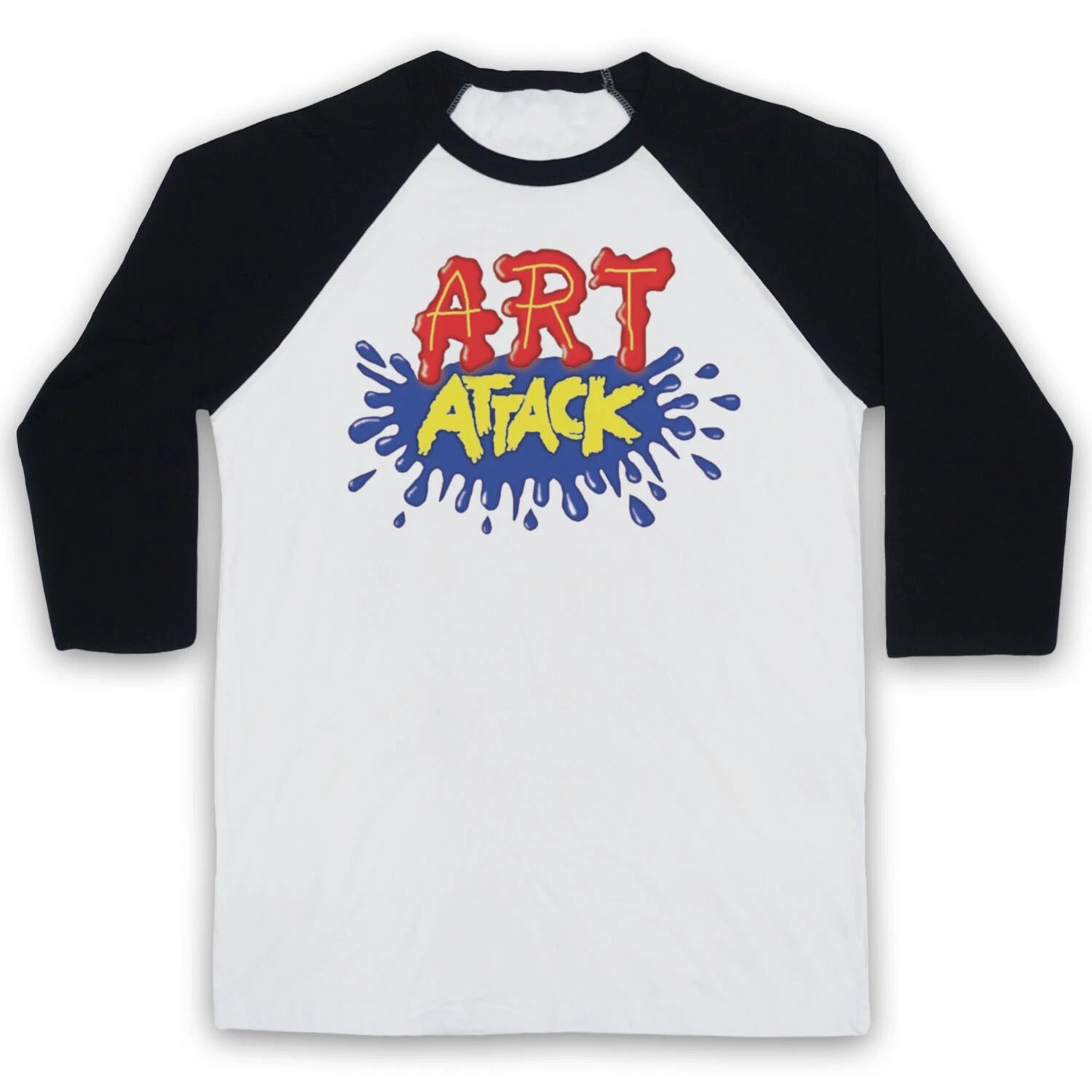 ART ATTACK LOGO UNOFFICIAL CREATIVE KIDS TV RETRO SHOW 3/4 SLEEVE BASEBALL TEE