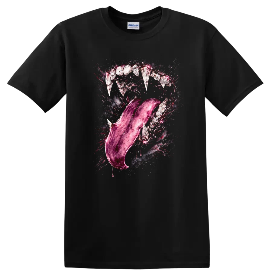 Fang Teeth Tongue Graphic Design T Shirt for Animal Lovers w/ Creative Tee